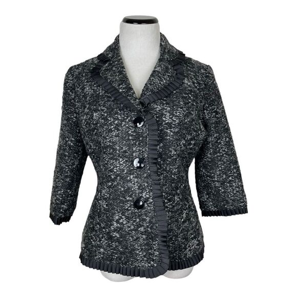 Sandro Tweed Black & White Blazer 3/4 Sleeves Women Size PM Classic Preppy - Picture 1 of 8
